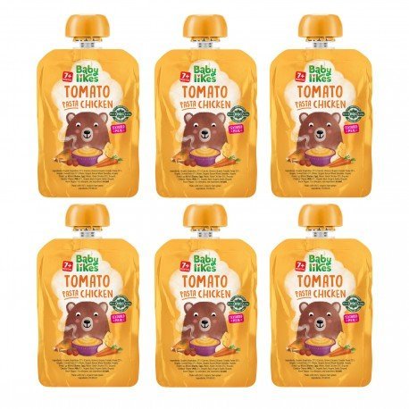 baby-likes-tomato-pasta-chicken-6-pouches-x-130-grams-h.jpg Baby Likes Tomato Pasta Chicken 6 pouches x 130 grams - Halal Chicken with 100% Organic Fruit and Vegetables for 7+ months
